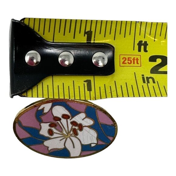 Vintage Pin Brooch Signed AGC White Lilly Pink Blue Cloisonne Enamel Flower - Picture 6 of 8